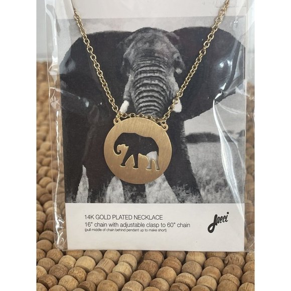 New JAECI Elephant Charm 14K Gold Plated  Necklace Adjustable Elephant Lover - Picture 2 of 7